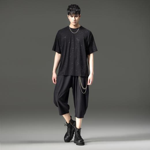 PINLI品立男士半袖体恤夏季新款圆领宽松烫银短袖T恤青年潮牌上衣B242111171 商品图4