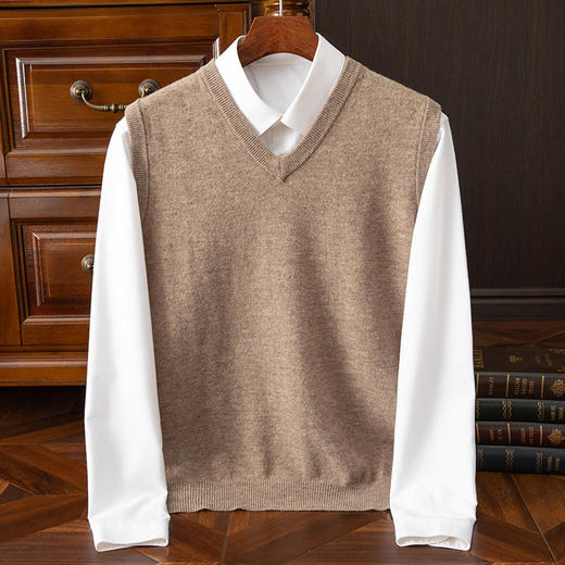 毛豆-XK8606男士V领羊毛马甲 商品图1