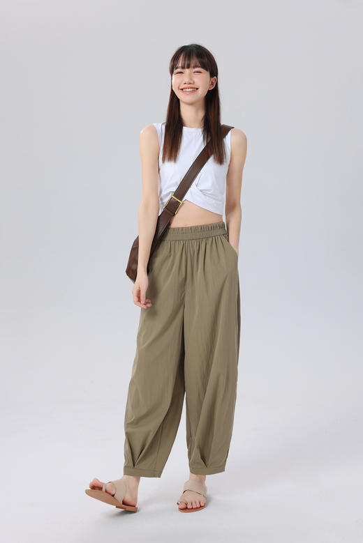 夏季爆品！6色凉感垂坠清凉透气亲子款VV花苞裤 “梨形身材”真命天裤 简约纯色高腰压褶休闲裤凉感降温 “行走的小空调” 森系儿童花苞裤_ZSY 商品图5