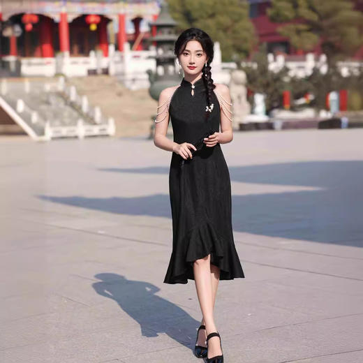 蕾丝旗袍年轻款鱼尾礼服裙小个子YG2416 商品图1