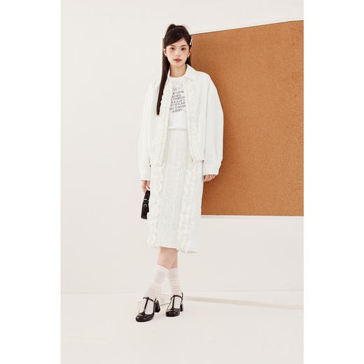 【严选】诗凡黎miu系纯白肌理感花边半身裙2024秋新款设计感时髦气质半裙7F7340071 商品图1