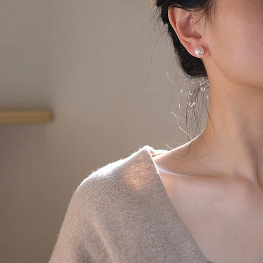 【宏艺珠宝】925纯银天然珍珠耳钉基础经典百搭馒头珠小巧个性养耳洞·银s925耳饰 商品图4