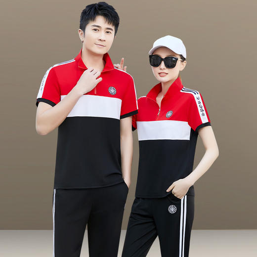 SP142-3551 运动套装男士休闲服夏季情侣运动服短袖长裤两件套夏天跑步套装女 商品图3