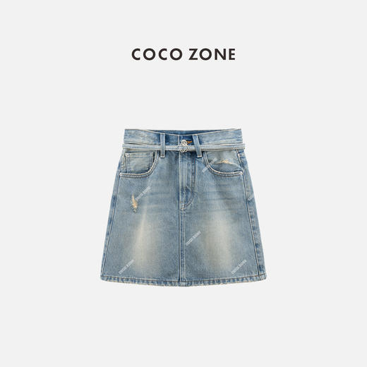 COCO ZONE 100棉夏季绑带牛仔短裙显瘦A字裙CC1B1377 商品图0