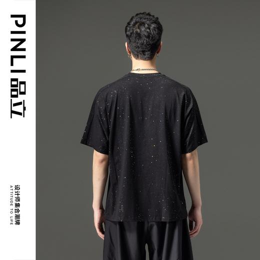 PINLI品立男士半袖体恤夏季新款圆领宽松烫银短袖T恤青年潮牌上衣B242111171 商品图2