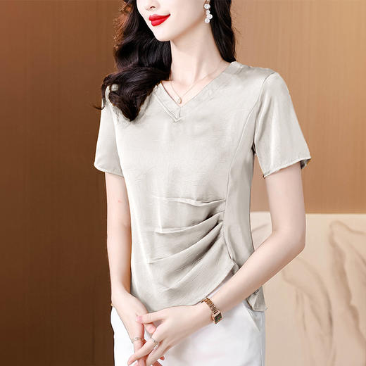 SMZ18884 2024高级感开叉短袖t恤女夏季装新款时尚小衫高级感不规则上衣潮 商品图1