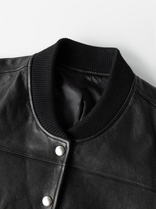 COCO ZONE 复古撞色立领皮衣外套气质单排扣上衣CC2C1288 商品图5