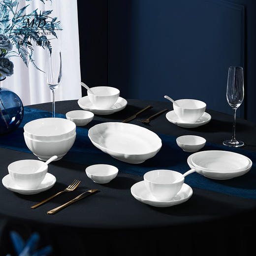 【玛戈隆特】海棠本色骨瓷家用餐具套装组合中式家用碗盘碟礼盒装 商品图3