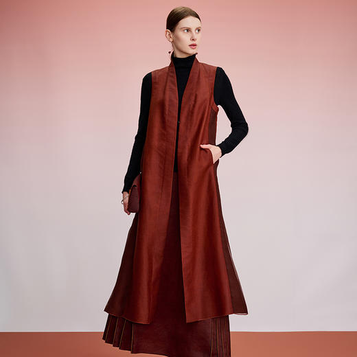 TANGY Collection天意精品2024秋季新品中国风中长款茛绸马甲 商品图1