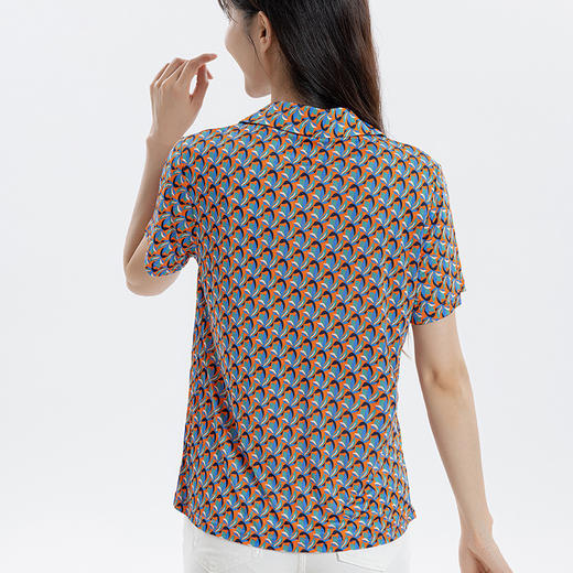 福利款~丁摩 真丝翻领女式T恤夏季桑蚕丝宽松大码时尚短袖上衣4ZF-24050 商品图1