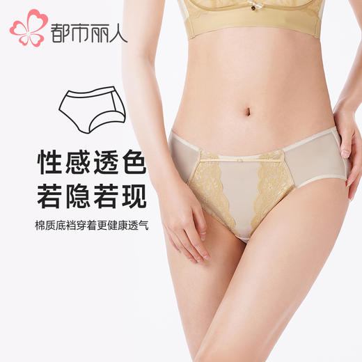都市丽人内裤薄透丝滑三角裤蕾丝+泳布女士内裤YPT5D5 商品图0