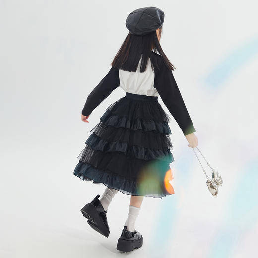 笛莎Deesha 女童2024秋季新款黑色网纱拼接蛋糕半裙 商品图2
