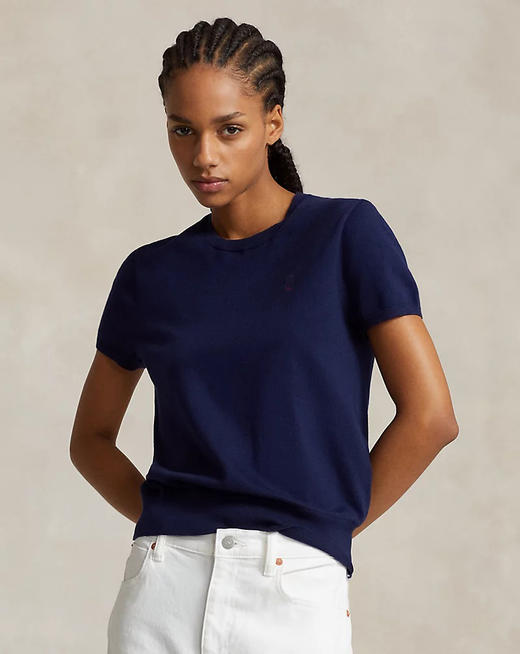 小马标  2024秋季新款 女士 经典纯色 棉混纺圆领短袖针织衫毛衣 9色 PT-1170 商品图6