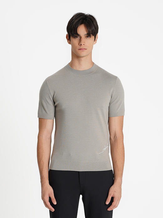 callisto浅灰羊毛混纺短袖毛衣 商品图2