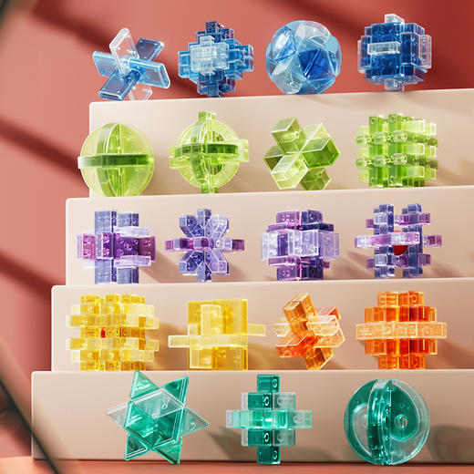 【榫卯结构 国人自己的魔方】柯学基迪透光琉璃色孔明锁 从基础到进阶 步步拆解榫卯机关 国风礼盒鲁班锁套装 商品图7