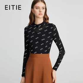 EITIE爱特爱弹力针织网纱印花修身显瘦打底衫长袖T恤秋季新款C2413420