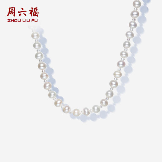 周六福S925银珍珠项链优雅时尚大小淡水珍珠颈链可调节送女友礼物 商品图0