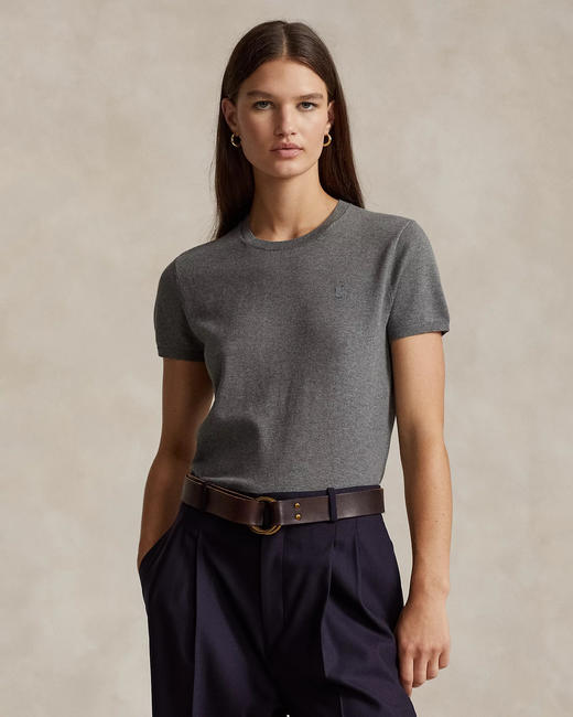 小马标  2024秋季新款 女士 经典纯色 棉混纺圆领短袖针织衫毛衣 9色 PT-1170 商品图8