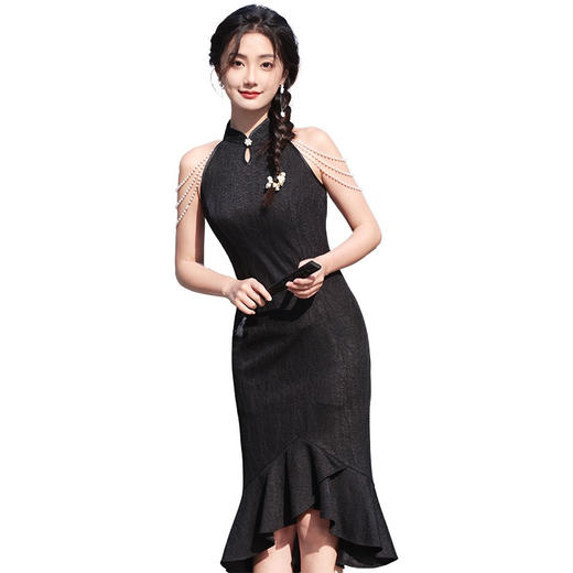 蕾丝旗袍年轻款鱼尾礼服裙小个子YG2416 商品图4