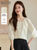 【1件62折】熙世界重工刺绣雪纺衬衫2025早秋新款欧根纱圆领小衫七分袖上衣 商品缩略图0