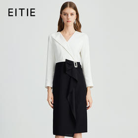 EITIE爱特爱不对称设计通勤撞色收腰包臀V领气质连衣裙秋新款C2407414