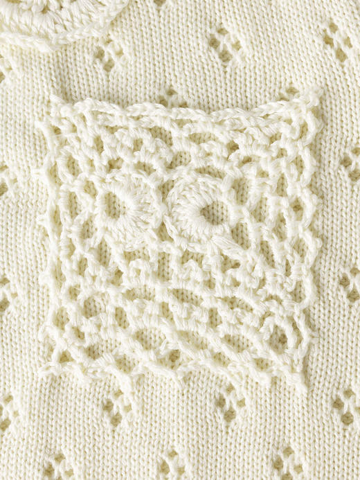 COCO ZONE 复古镂空翻领短袖针织开衫单排扣上衣CC2B1202 商品图7