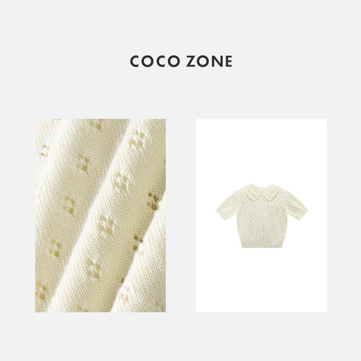 COCO ZONE 复古镂空翻领短袖针织开衫单排扣上衣CC2B1202 商品图2