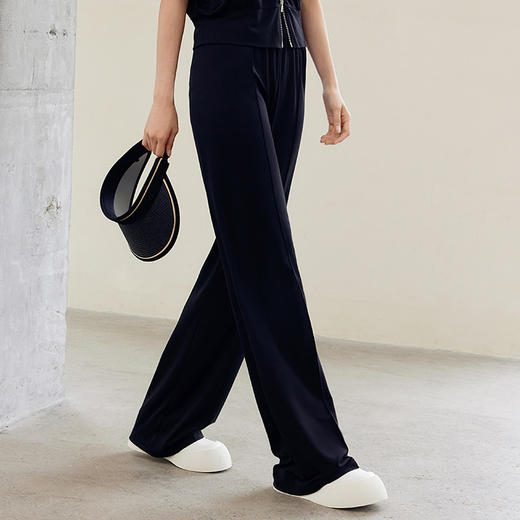 玳莎宽松直筒针织裤百搭通勤休闲裤2024年早秋新品女士松紧腰长裤  EC36302 商品图0