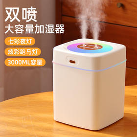 【3L炫彩双喷加湿器】情人节，送七夕礼，小型便携，加湿器一台齐到齐到。3L炫彩双喷，大雾量静音无忧。小身材大智慧，办公室、家庭两相宜！