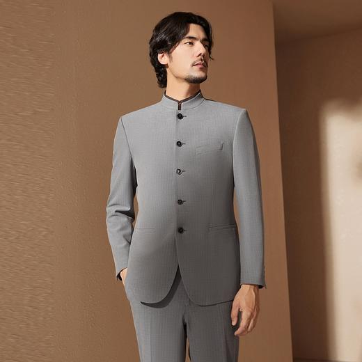 【婚礼季/中华立领】柒牌西装男士套装秋季新款人字纹提花五粒单排扣西服	127C70630 商品图1