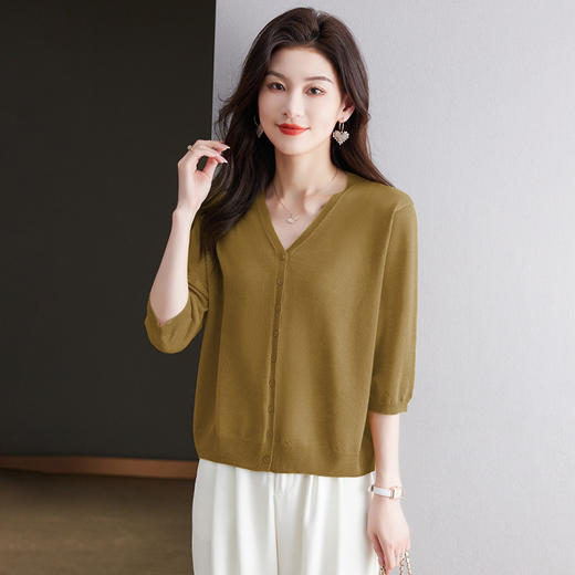 薄款V领五分袖天丝针织开衫，宽松防晒衣上衣打底衫CC- MH-197 商品图3