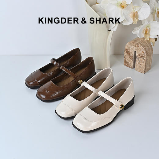 经典鲨2024年秋季新品复古方头简约气质舒适平底通勤单鞋女KW89-D37111 商品图0