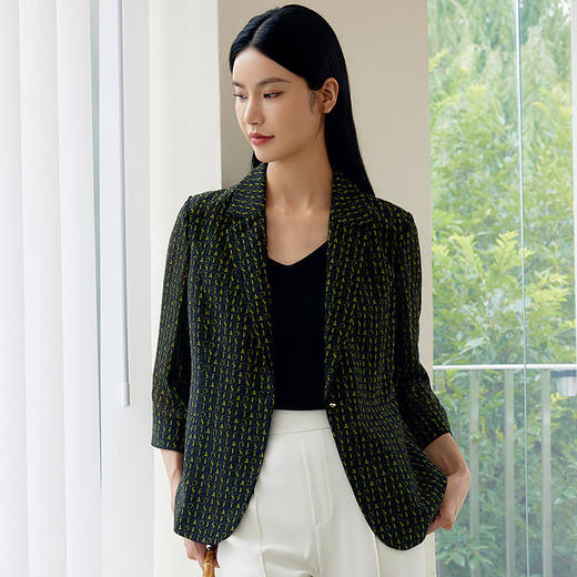 玳莎老花风真丝西装女2024年早秋新款通勤时尚印花桑蚕丝双绉外套  EC37302 商品图0