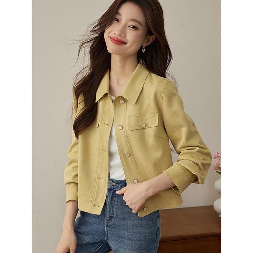 【1件72折】熙世界工装风麂皮绒女士短外套2025秋装新款休闲小个子夹克上衣 商品图1