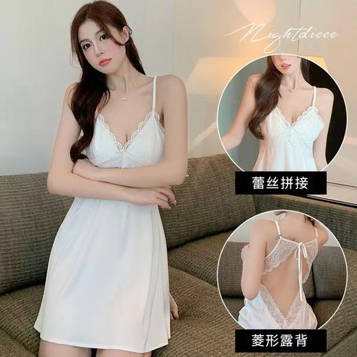 【纯欲宫廷风！性感蕾丝吊带睡裙】舒适到像裸穿，自带胸垫，免穿文胸内衣！菱形镂空，浪漫系带，居家休闲舒适睡衣连衣裙纯色家居服套装 商品图0