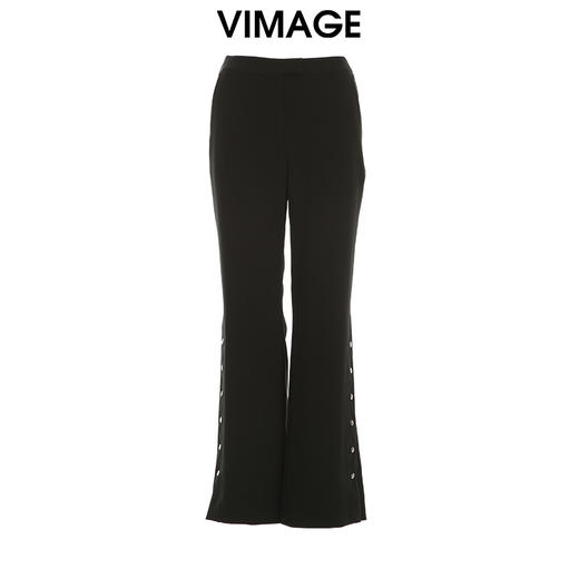 VIMAGE纬漫纪秋季新款时尚简约百搭显瘦黑色高腰阔腿休闲裤女VC2405402 商品图0