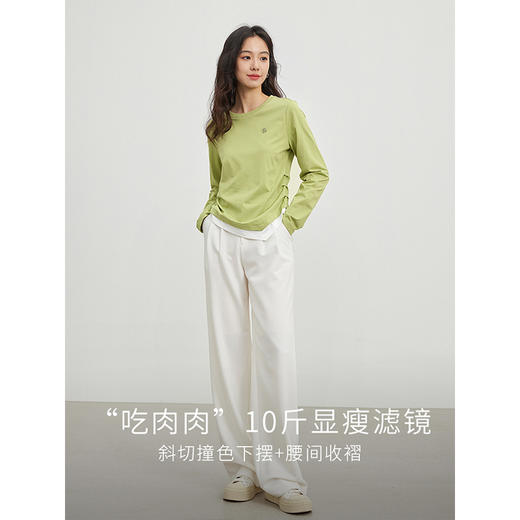 【年终特卖】熙世界假两件拼接T恤长袖秋季新款圆领休闲修身显瘦套头打底衫 商品图2