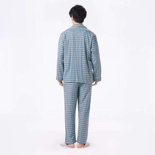 都市丽人都市锋尚睡衣亲情蜜语长袖梭织磨毛色织格薄男士梭织棉套装FHT0B7 商品图3