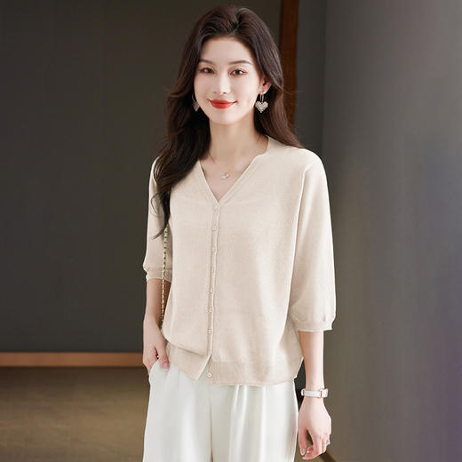薄款V领五分袖天丝针织开衫，宽松防晒衣上衣打底衫CC- MH-197 商品图2