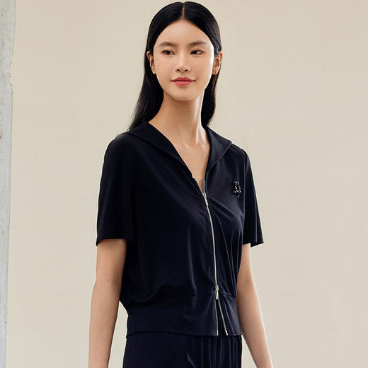 玳莎海军领短款外套女2024年秋季新款钉珠拉链设计感小众针织衫  EC37101 商品图1