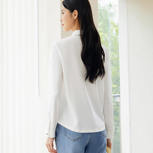 玳莎面料相拼设计感衬衫女2024年秋季新款通勤珠链装饰长袖上衣  EC31301 商品图2