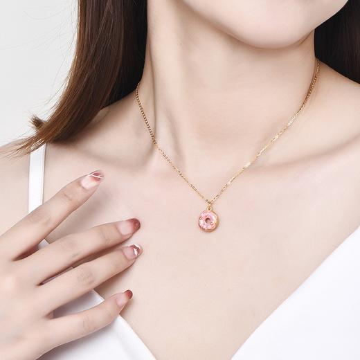七夕情人节礼物【甜甜圈造型！甜美可爱】999足金包银项链女黄金色珐琅桃心甜甜圈吊坠轻奢小众送女友礼物，既可当精美项链，也可做手链配戴 开启属于自己的甜蜜。ry 商品图2