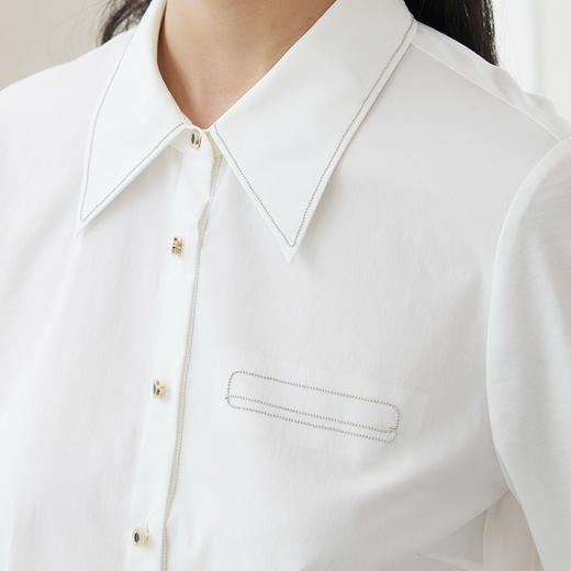 玳莎面料相拼设计感衬衫女2024年秋季新款通勤珠链装饰长袖上衣  EC31301 商品图3