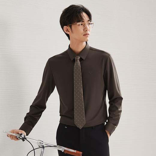 【含羊毛】柒牌长袖衬衫男2024秋季新款商务休闲垂感翻领百搭衬衣	127A71010 商品图1