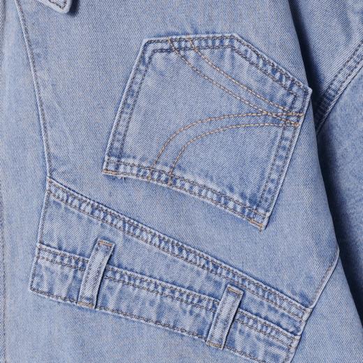 CS117夏季新款时尚牛仔拼接男士衬衫百搭潮流休闲上衣宽松复古港风短袖 商品图4