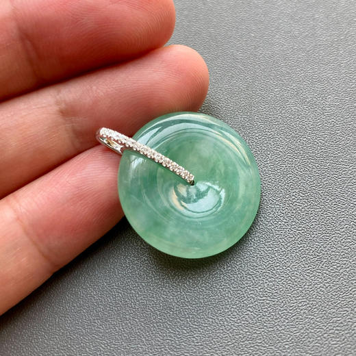 冰种晴水绿飘花翡翠平安扣18k白金钻石镶嵌 商品图6