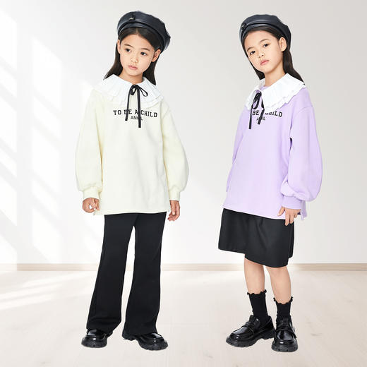 【实体店同款】女童甜美百褶领灯笼袖长款圆领卫衣买即赠领带2023年秋季新款安奈儿童装AG331655 商品图3