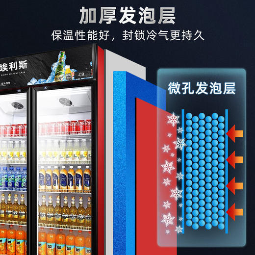 埃利斯（AILISI）商用立式展示柜 大容量冷藏柜保鲜柜 风冷便利店超市展示柜 啤酒柜饮料柜陈列柜900黑红 商品图5