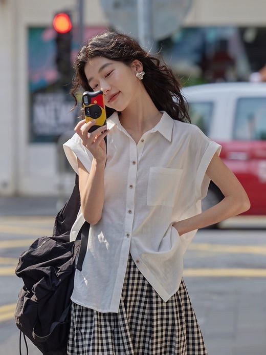 🌞夏日少女松弛感穿搭【 千吉娜Chigina.夏季新款短袖Polo领小衬衫 】好穿不闷热！ 商品图3