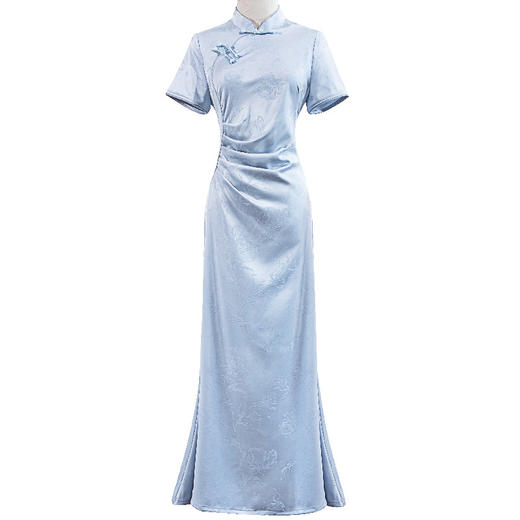 新中式鱼尾改良旗袍2024新款气质少女年轻款修身提花国风连衣裙KK1059 商品图4